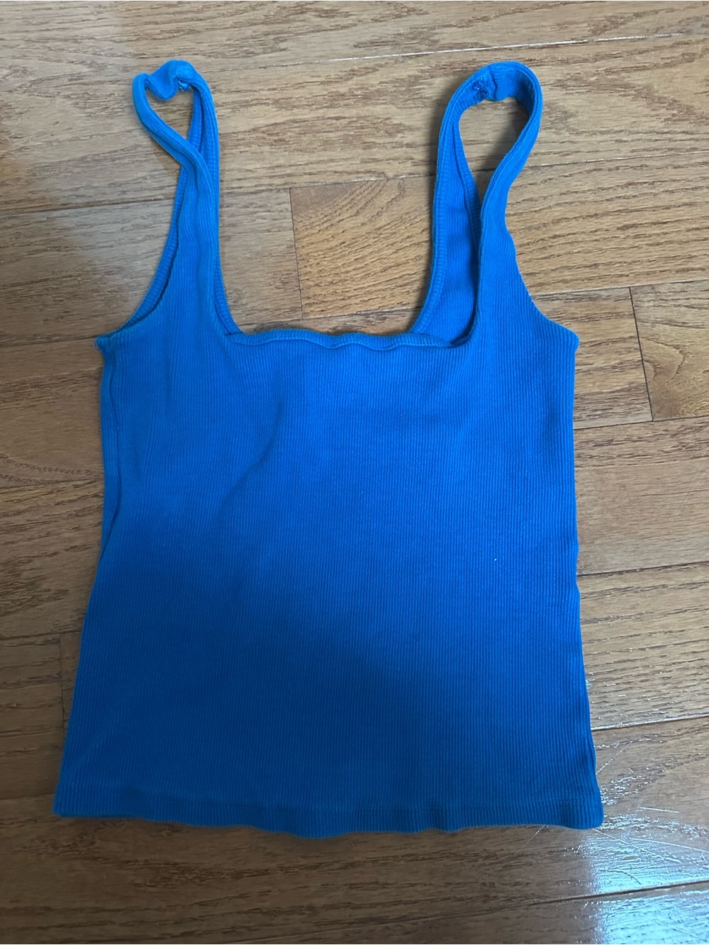 Blue Ribbed Scoop Neck Tank Top